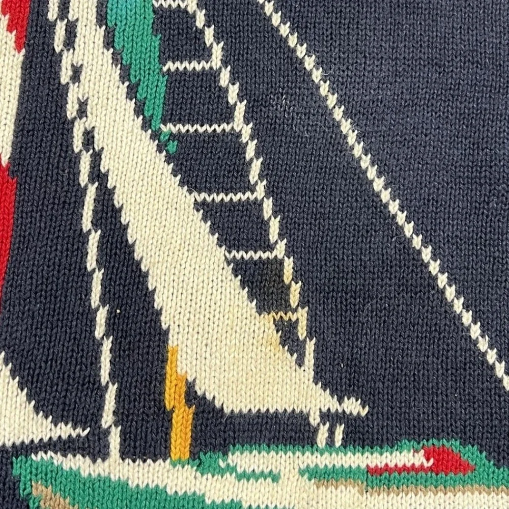 Northern Isles Sailboat Sweater Mens Large Navy Blue Nautical Intarsia Knit